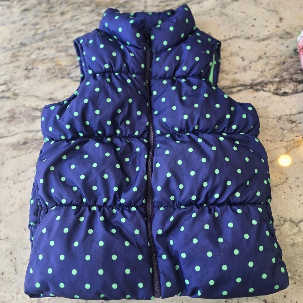Old Navy Navy and Green‎ Polka Dot Vest Youth 10/12